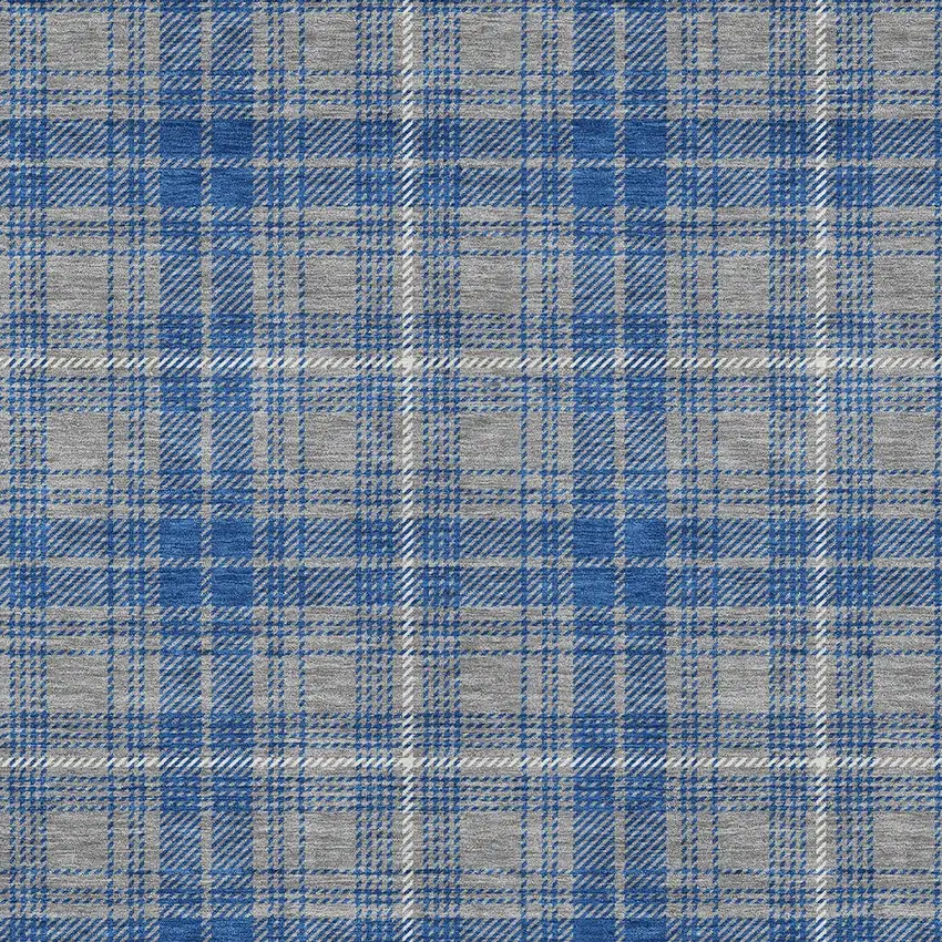 Gray Blue And Ivory Plaid Washable Indoor Outdoor Area Rug Photo 5