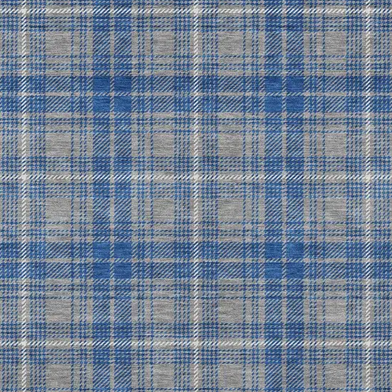 Gray Blue And Ivory Plaid Washable Indoor Outdoor Area Rug Photo 5