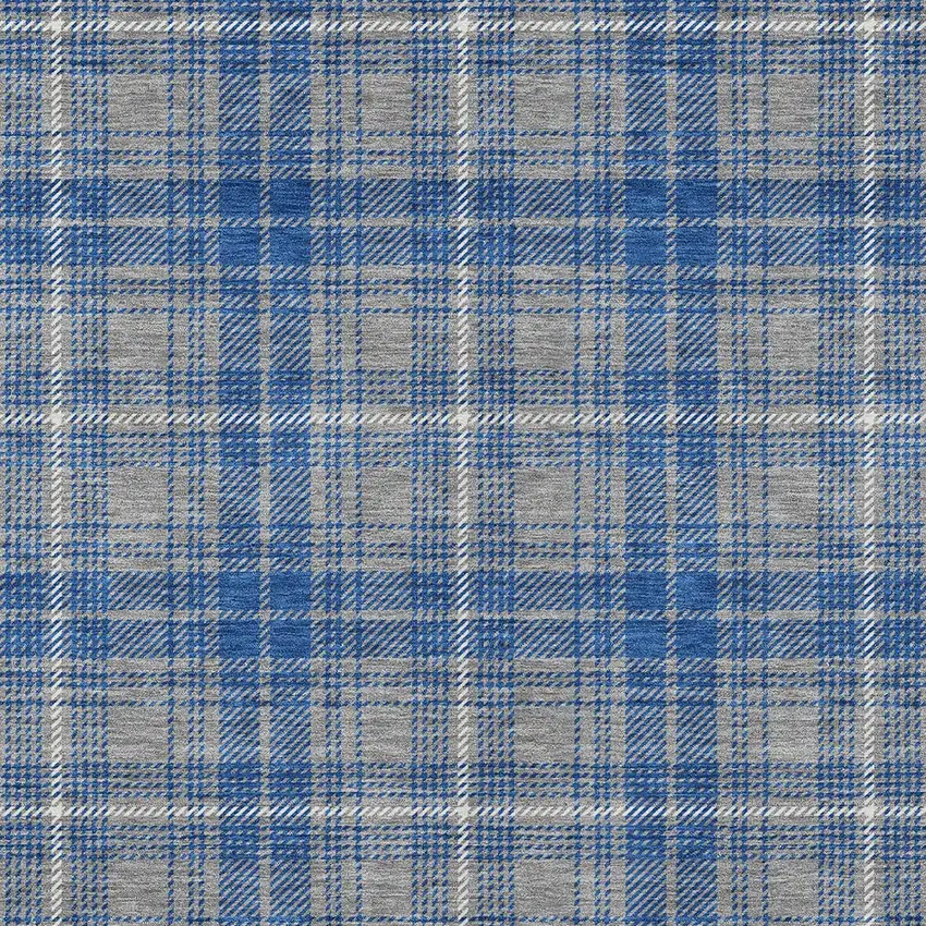 Gray Blue And Ivory Plaid Washable Indoor Outdoor Area Rug Photo 5