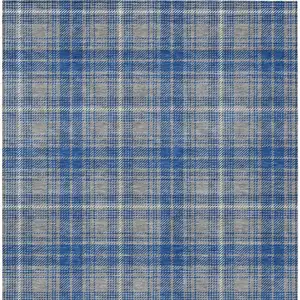 Photo of Gray Blue And Ivory Plaid Washable Indoor Outdoor Area Rug
