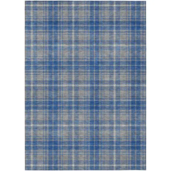 Gray Blue And Ivory Plaid Washable Indoor Outdoor Area Rug Photo 2