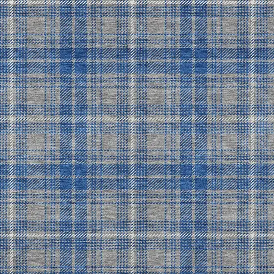 Gray Blue And Ivory Plaid Washable Indoor Outdoor Area Rug Photo 5