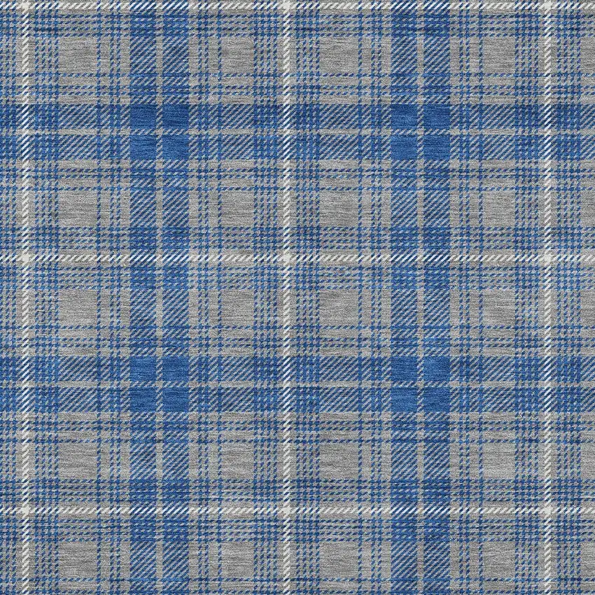 Gray Blue And Ivory Plaid Washable Indoor Outdoor Area Rug Photo 5