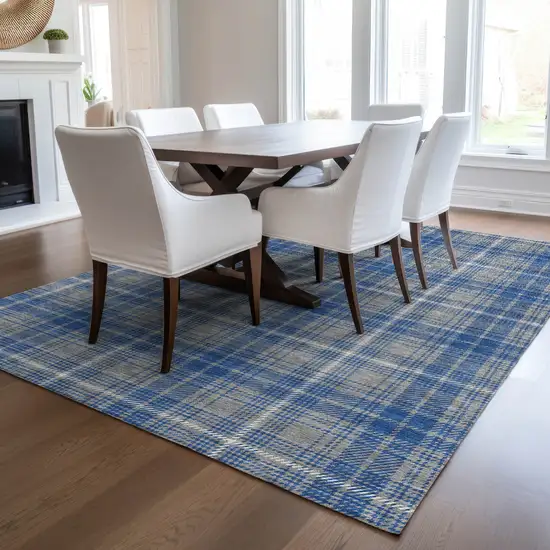 Gray Blue And Ivory Plaid Washable Indoor Outdoor Area Rug Photo 9