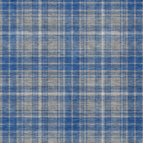 Gray Blue And Ivory Plaid Washable Indoor Outdoor Area Rug Photo 5