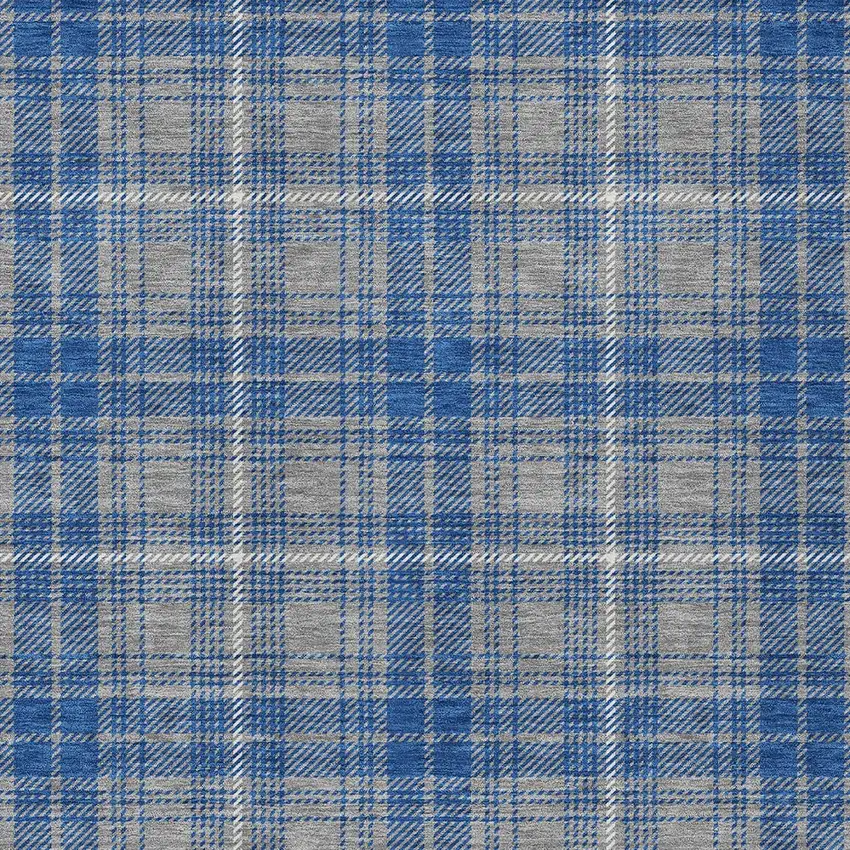 Gray Blue And Ivory Plaid Washable Indoor Outdoor Area Rug Photo 5