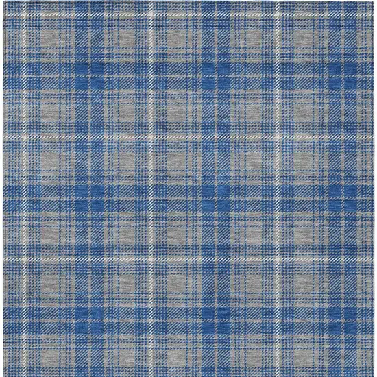 Gray Blue And Ivory Plaid Washable Indoor Outdoor Area Rug Photo 6