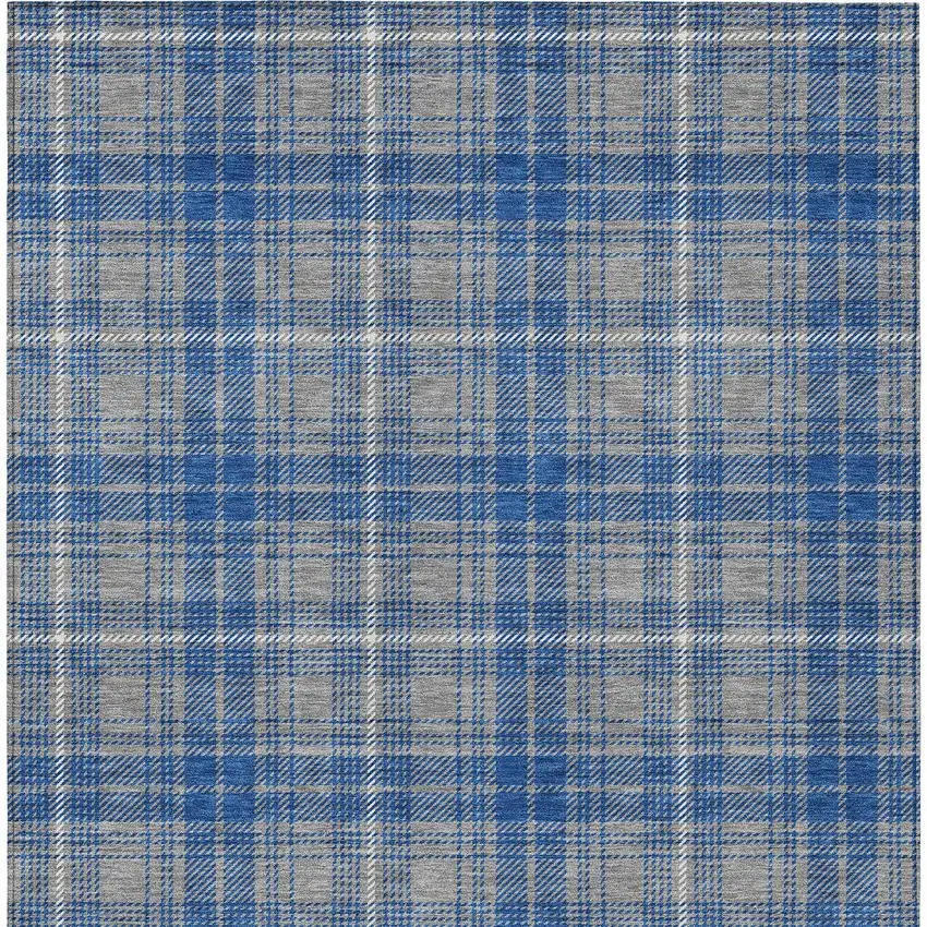 Gray Blue And Ivory Plaid Washable Indoor Outdoor Area Rug Photo 6
