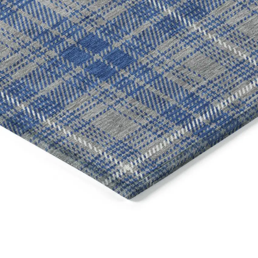 Gray Blue And Ivory Plaid Washable Indoor Outdoor Area Rug Photo 4