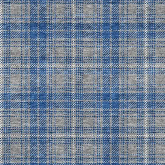 Gray Blue And Ivory Plaid Washable Indoor Outdoor Area Rug Photo 5