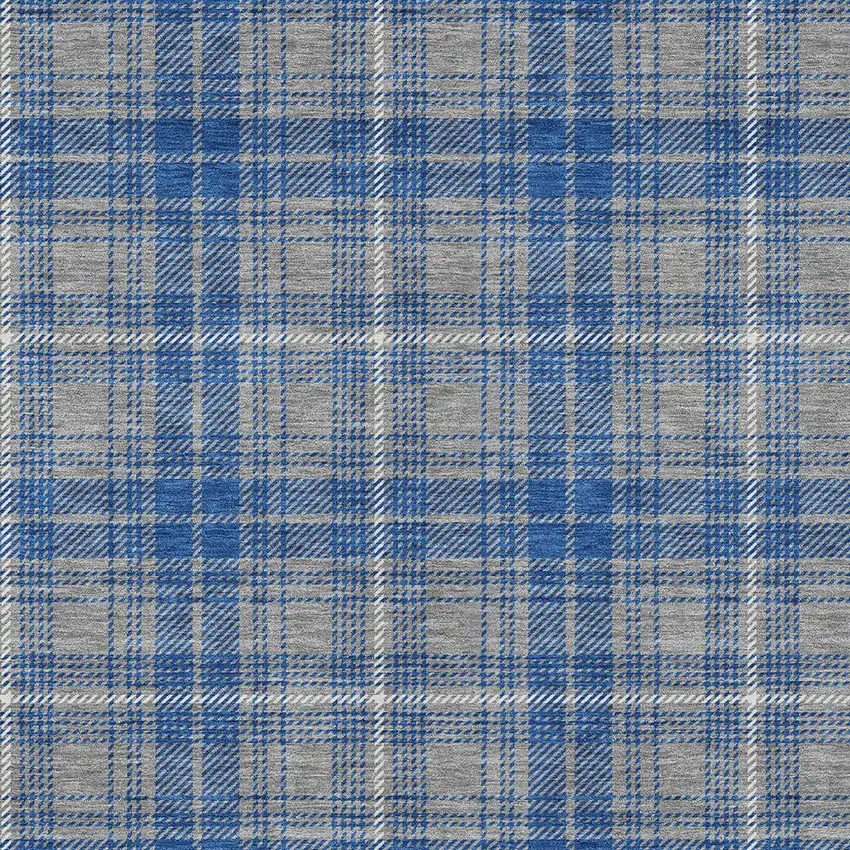 Gray Blue And Ivory Plaid Washable Indoor Outdoor Area Rug Photo 5
