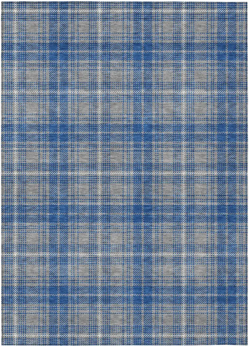 Gray Blue And Ivory Plaid Washable Indoor Outdoor Area Rug Photo 2