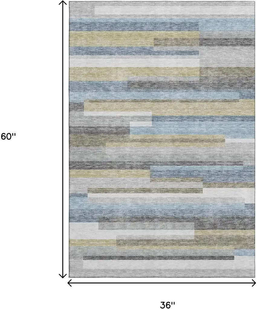 Gray Blue And Ivory Striped Washable Area Rug With UV Protection Photo 3