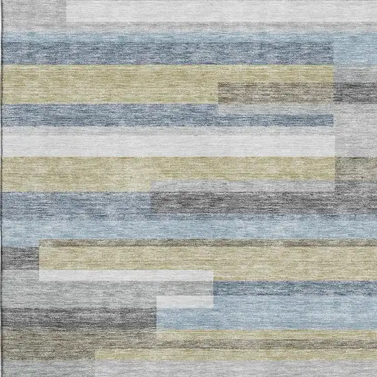 Gray Blue And Ivory Striped Washable Area Rug With UV Protection Photo 3