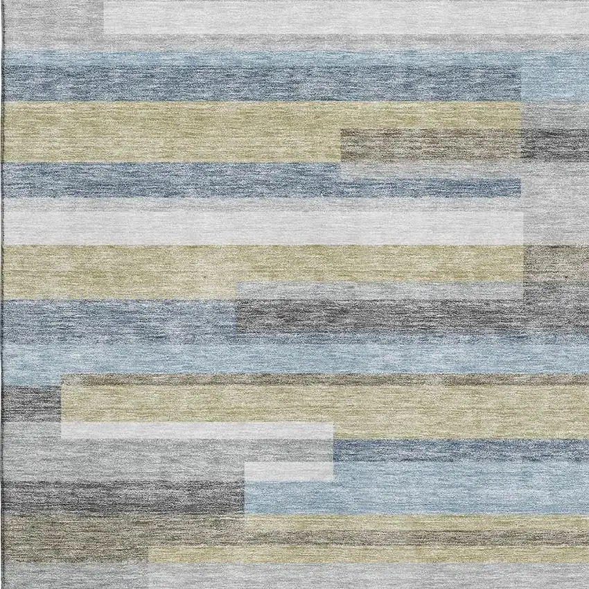 Gray Blue And Ivory Striped Washable Area Rug With UV Protection Photo 3