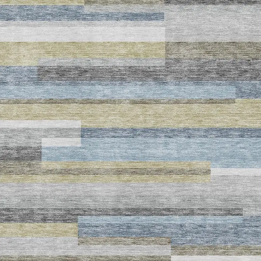 Gray Blue And Ivory Striped Washable Area Rug With UV Protection Photo 3