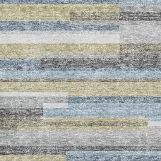 Gray Blue And Ivory Striped Washable Area Rug With UV Protection Photo 3