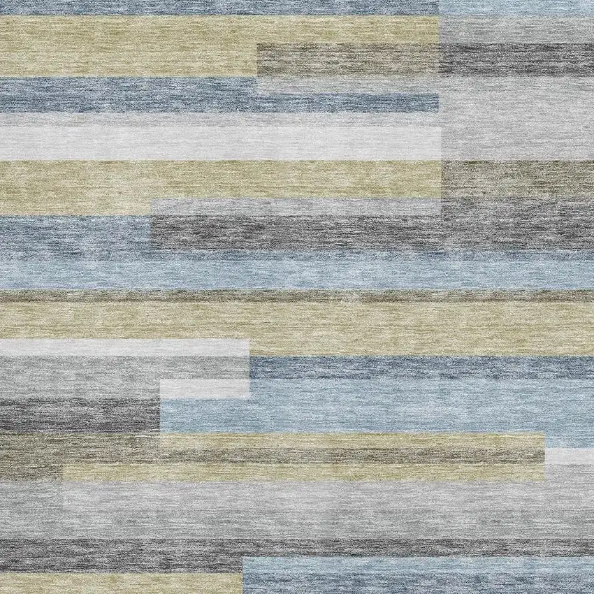 Gray Blue And Ivory Striped Washable Area Rug With UV Protection Photo 3