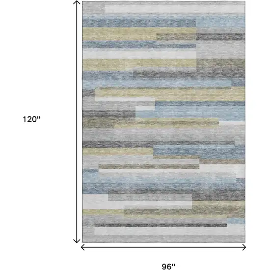 Gray Blue And Ivory Striped Washable Area Rug With UV Protection Photo 3