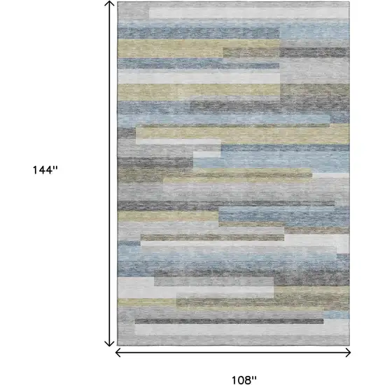 Gray Blue And Ivory Striped Washable Area Rug With UV Protection Photo 3