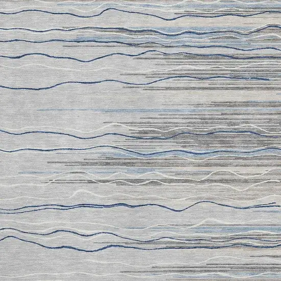 Gray Blue And Ivory Striped Washable Area Rug With UV Protection Photo 2
