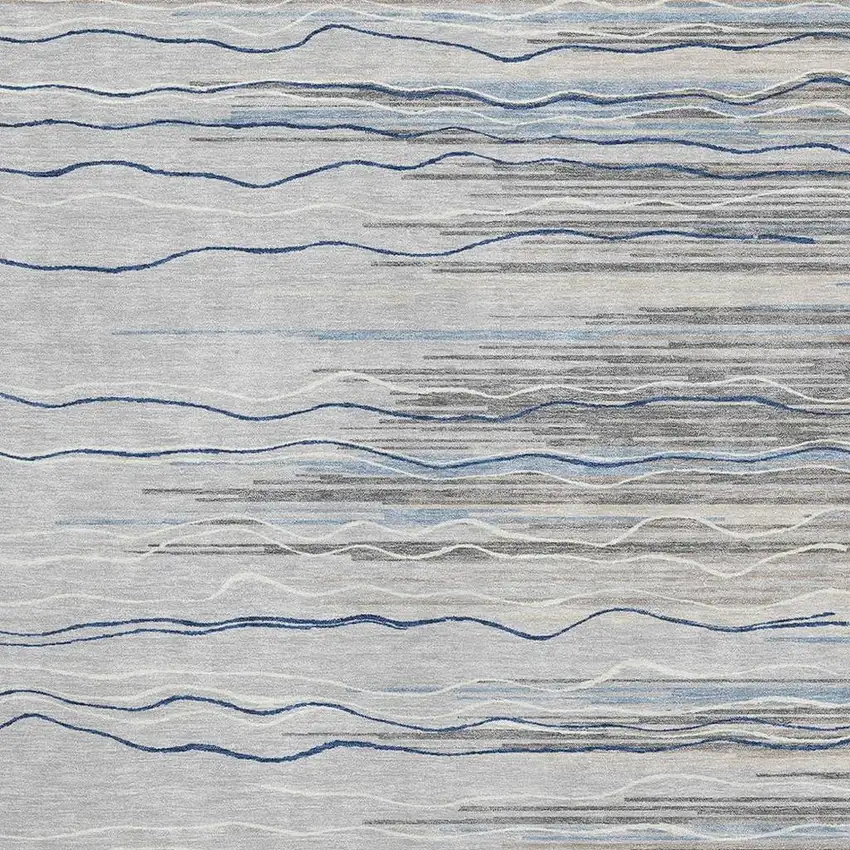 Gray Blue And Ivory Striped Washable Area Rug With UV Protection Photo 2