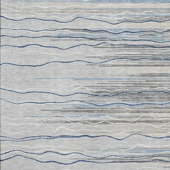 Gray Blue And Ivory Striped Washable Area Rug With UV Protection Photo 2