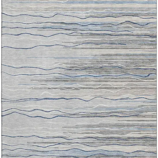 Gray Blue And Ivory Striped Washable Area Rug With UV Protection Photo 3