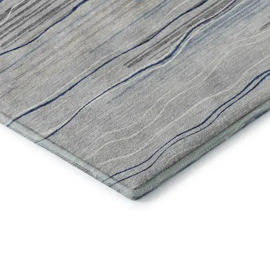 Gray Blue And Ivory Striped Washable Area Rug With UV Protection Photo 7