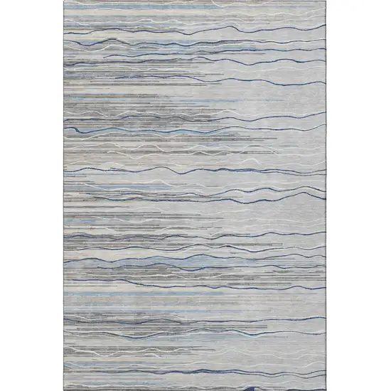 Gray Blue And Ivory Striped Washable Area Rug With UV Protection Photo 3