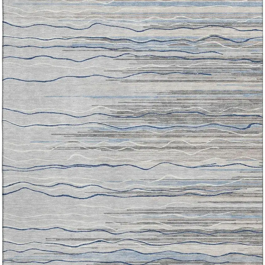 Gray Blue And Ivory Striped Washable Area Rug With UV Protection Photo 2