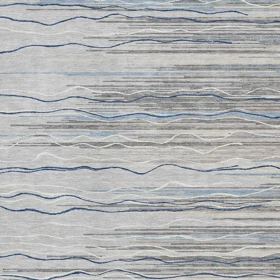 Gray Blue And Ivory Striped Washable Area Rug With UV Protection Photo 2