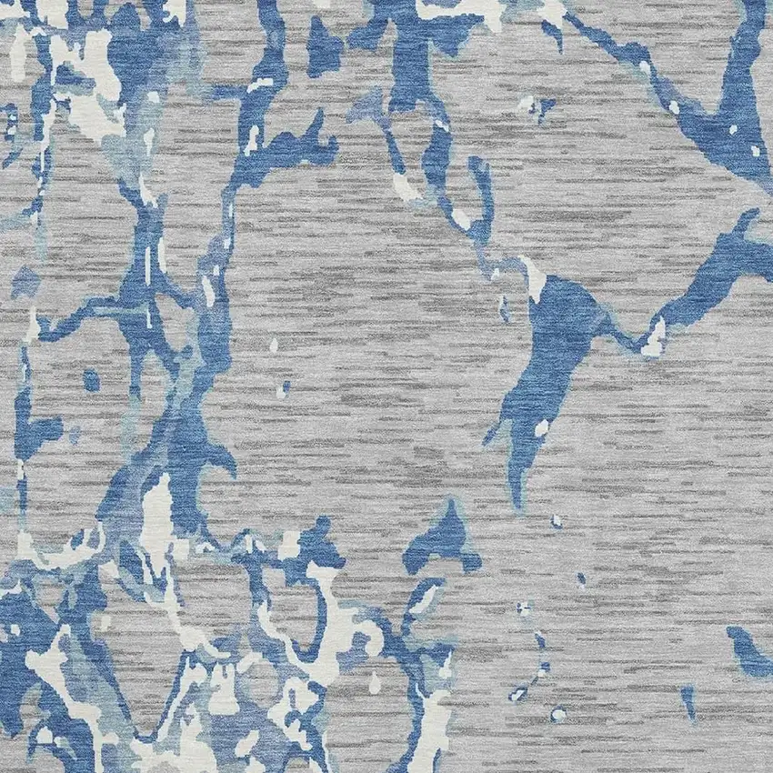 Gray Blue And Ivory Striped Washable Area Rug With UV Protection Photo 2