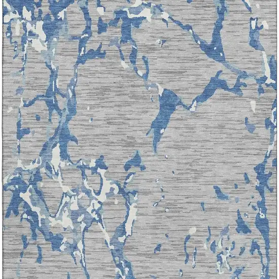 Gray Blue And Ivory Striped Washable Area Rug With UV Protection Photo 2