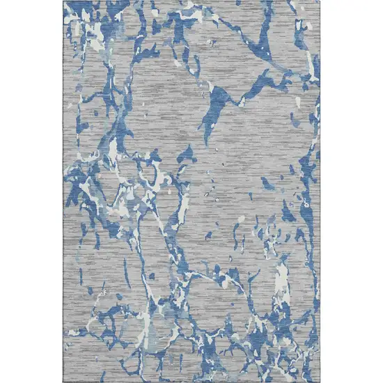 Gray Blue And Ivory Striped Washable Area Rug With UV Protection Photo 1