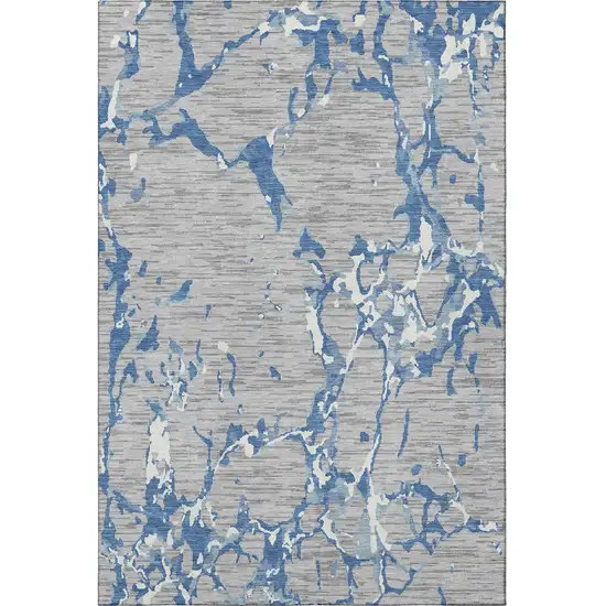 Gray Blue And Ivory Striped Washable Area Rug With UV Protection Photo 3