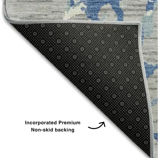 Gray Blue And Ivory Striped Washable Area Rug With UV Protection Photo 6