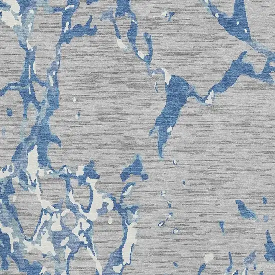 Gray Blue And Ivory Striped Washable Area Rug With UV Protection Photo 2