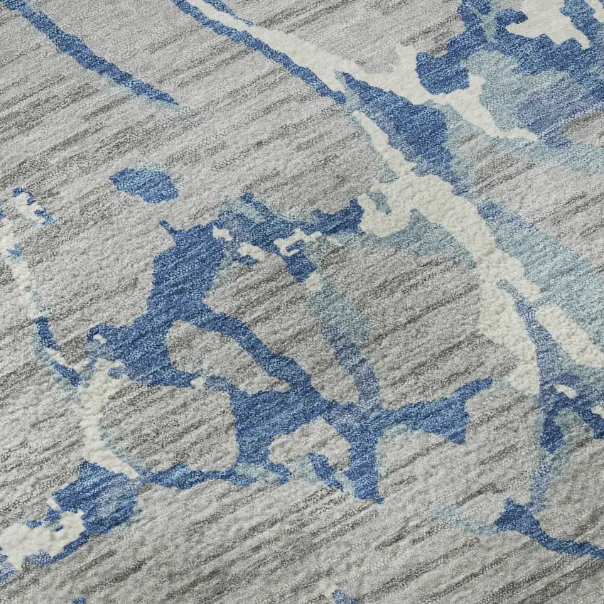 Gray Blue And Ivory Striped Washable Area Rug With UV Protection Photo 9