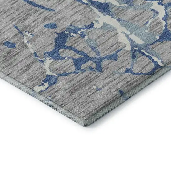 Gray Blue And Ivory Striped Washable Area Rug With UV Protection Photo 7