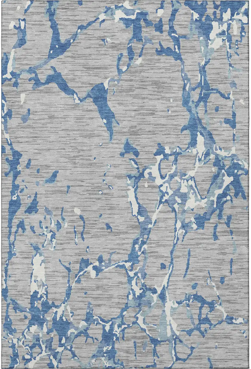 Gray Blue And Ivory Striped Washable Area Rug With UV Protection Photo 3