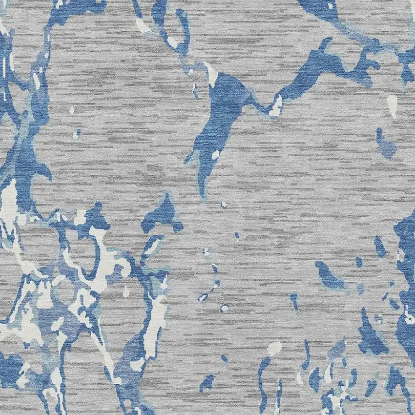 Gray Blue And Ivory Striped Washable Area Rug With UV Protection Photo 2