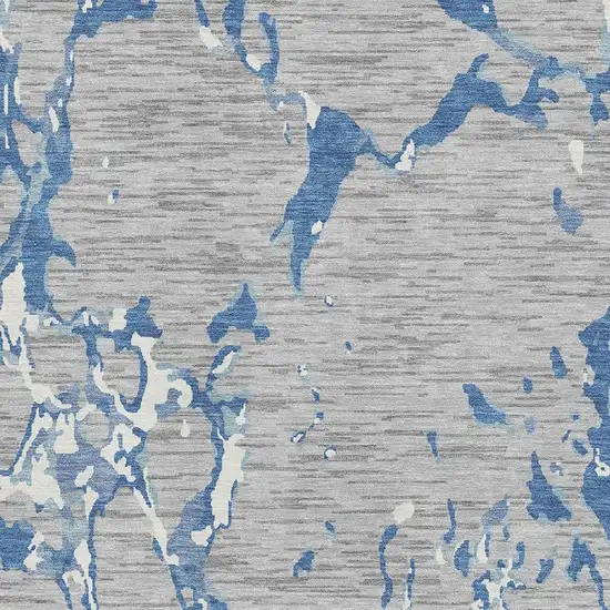 Gray Blue And Ivory Striped Washable Area Rug With UV Protection Photo 2