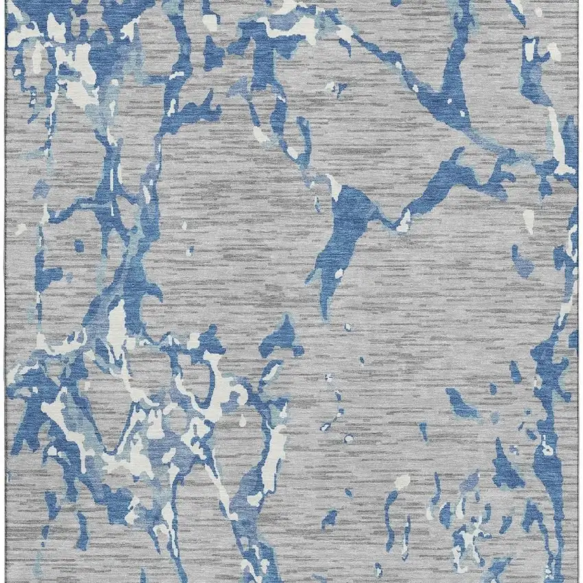 Gray Blue And Ivory Striped Washable Area Rug With UV Protection Photo 3