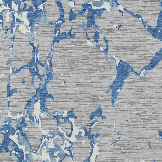 Gray Blue And Ivory Striped Washable Indoor Outdoor Area Rug Photo 6