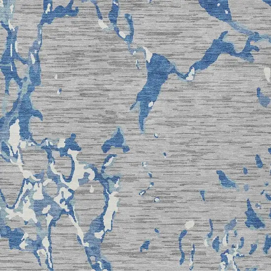 Gray Blue And Ivory Striped Washable Indoor Outdoor Area Rug Photo 6