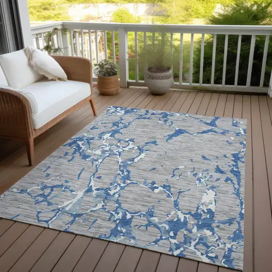 Gray Blue And Ivory Striped Washable Indoor Outdoor Area Rug Photo 8