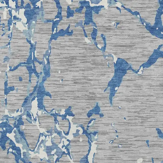 Gray Blue And Ivory Striped Washable Indoor Outdoor Area Rug Photo 6