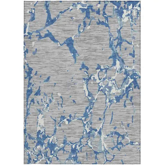 Gray Blue And Ivory Striped Washable Indoor Outdoor Area Rug Photo 7