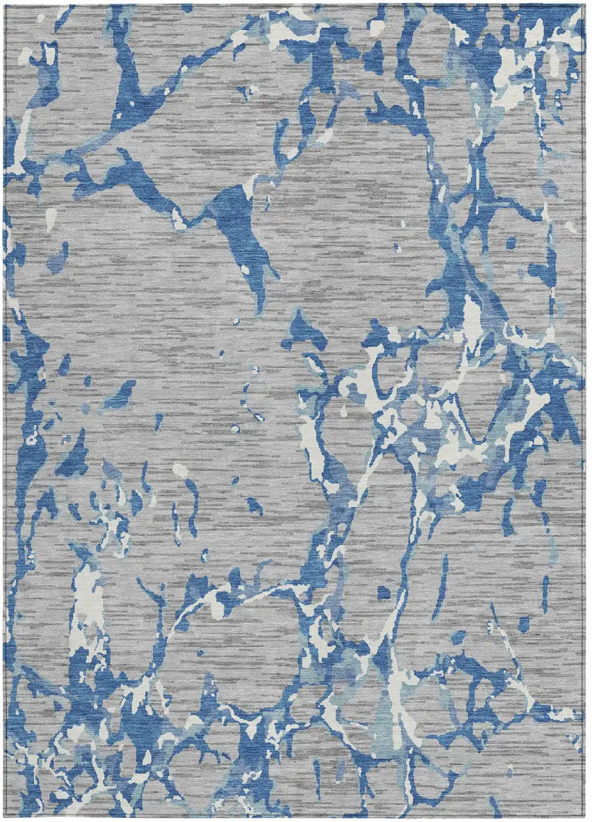 Gray Blue And Ivory Striped Washable Indoor Outdoor Area Rug Photo 7
